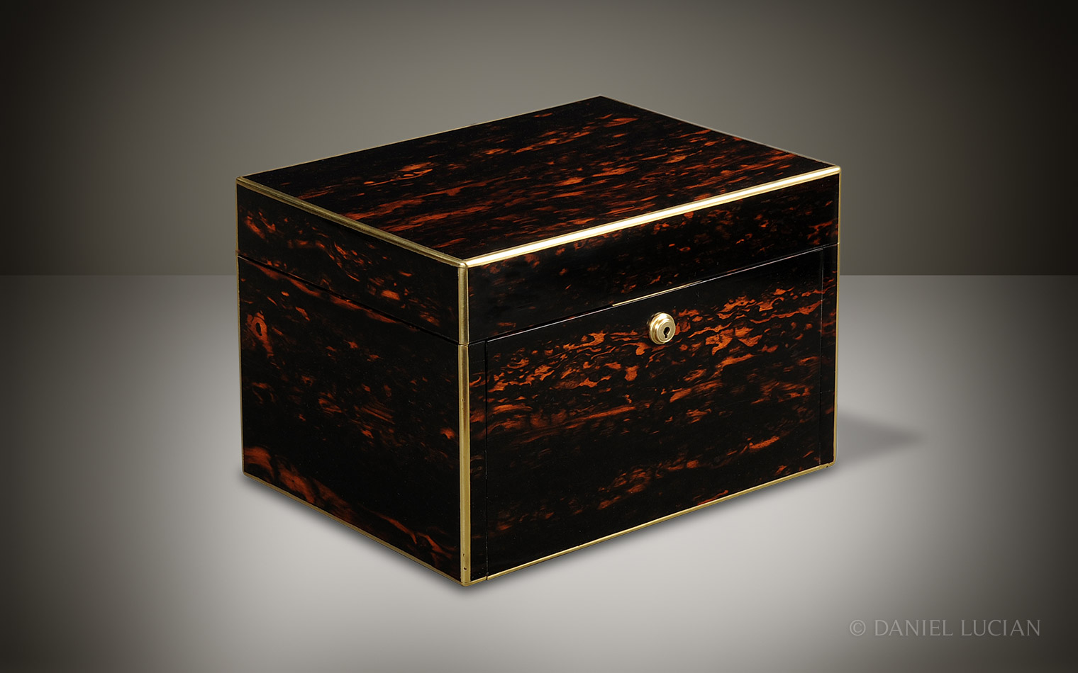 Antique Jewellery Box in Coromandel with Drop Front and Concealed Drawers