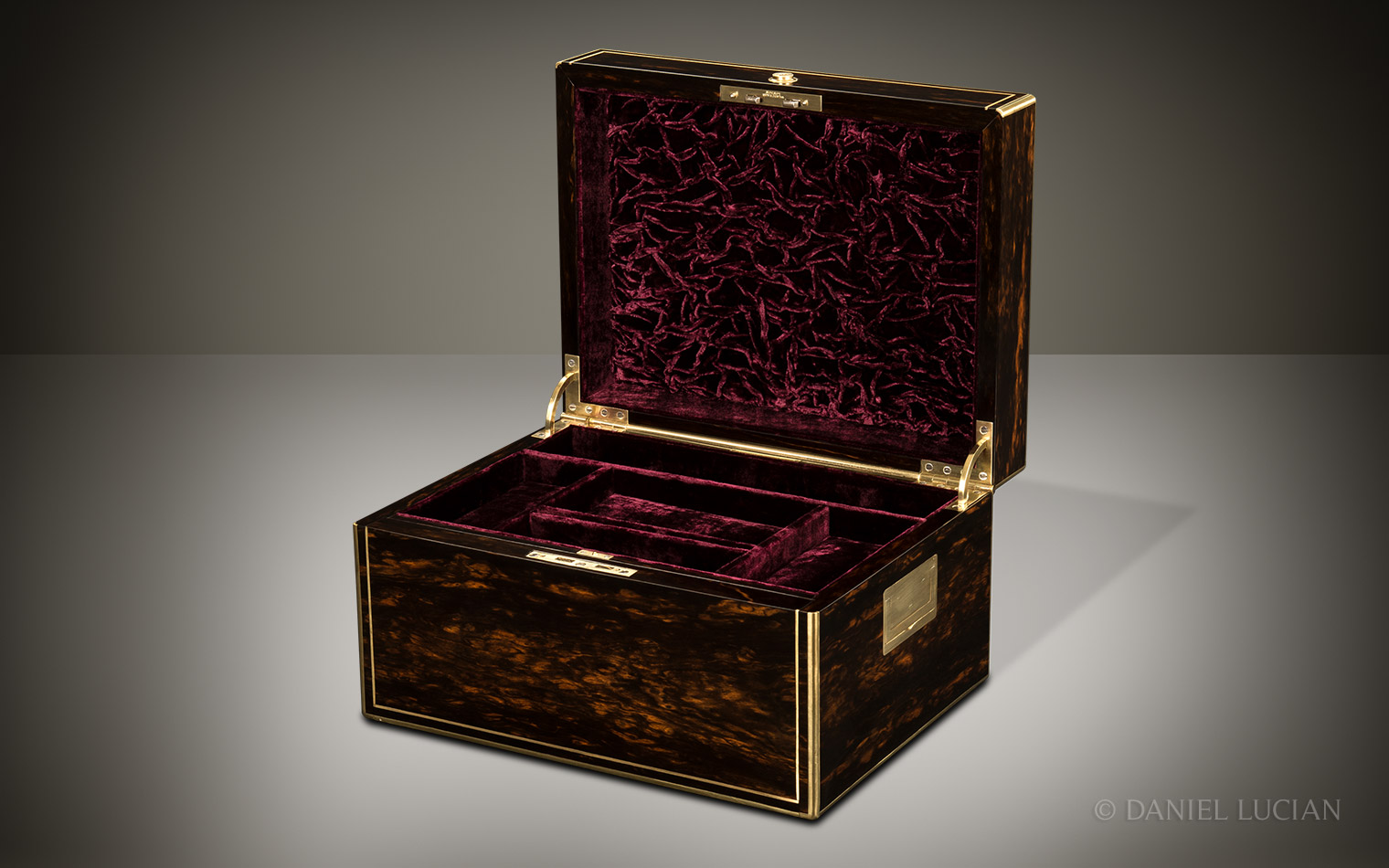 Antique Jewellery Box in Coromandel with Two Drawers and a Secret Floor, by Leuchars