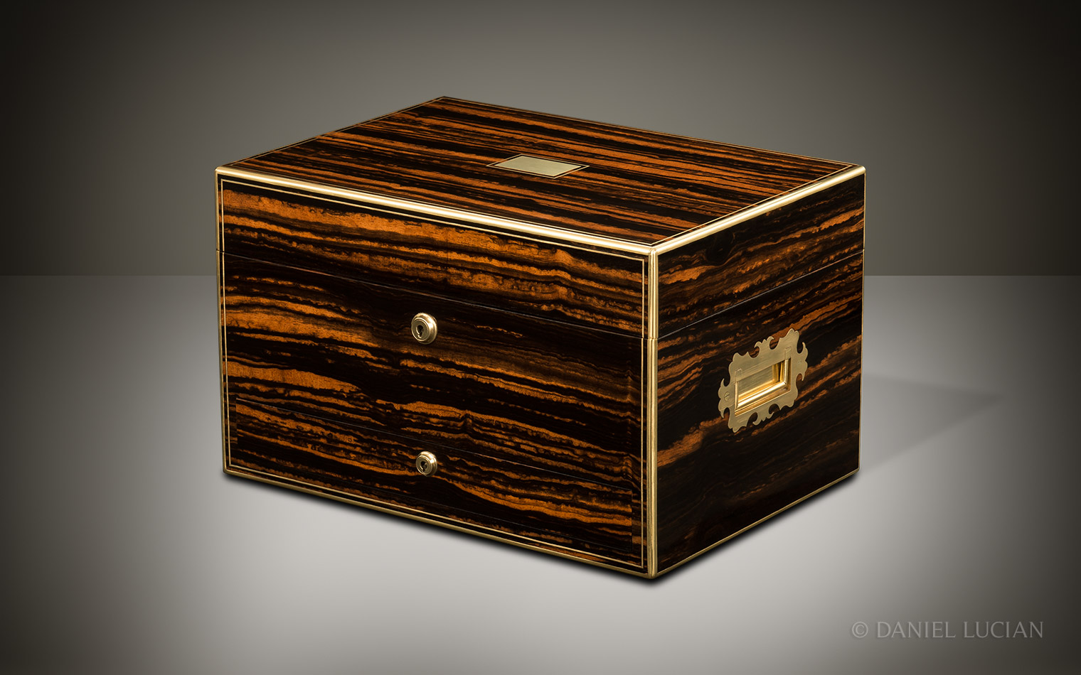 Antique Jewellery Box in Calamander, Retailed by Lambert & Co.