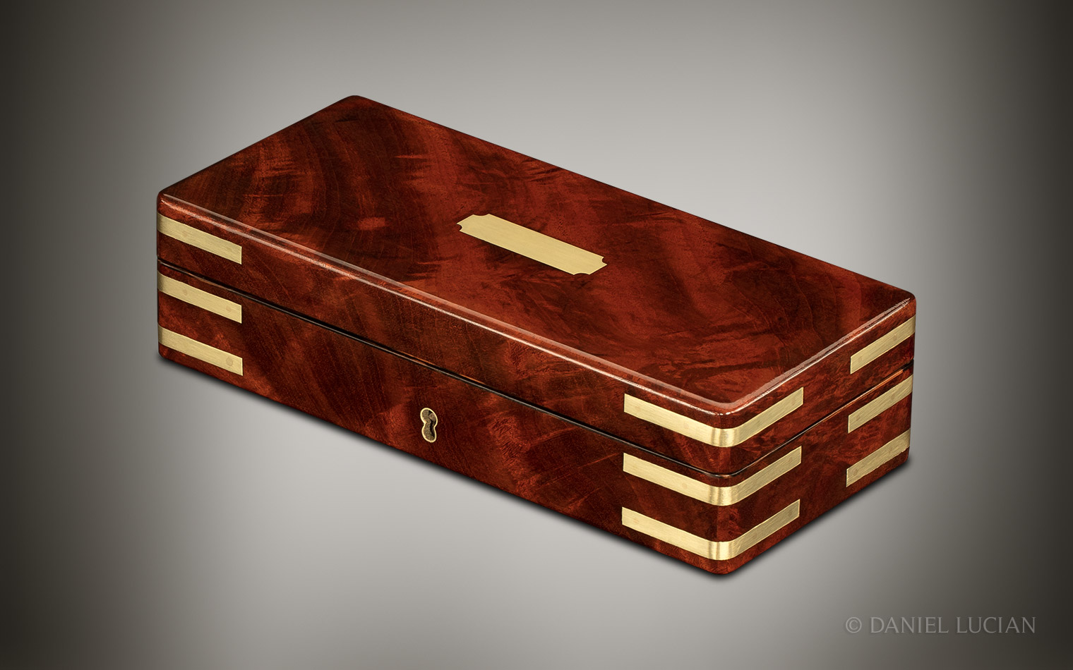 Miniature Antique Jewellery Box in Flame Mahogany, by William Lund
