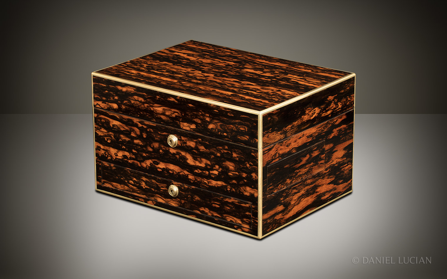 Antique Jewellery Box in Coromandel with Two Spring-Loaded Drawers