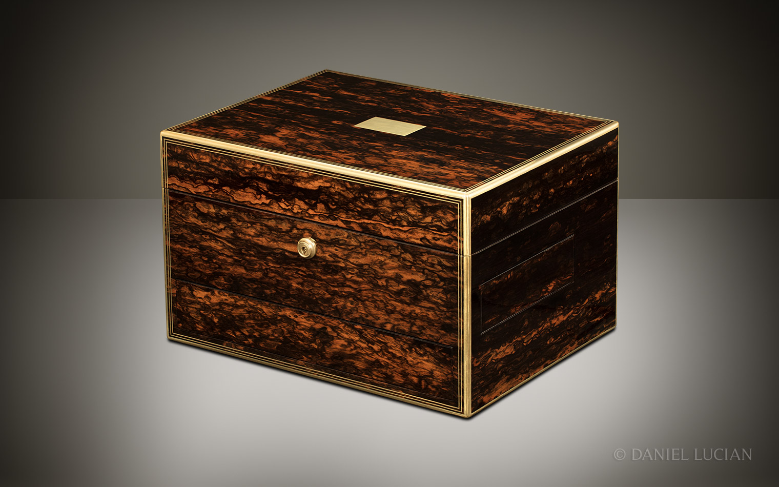 Antique Jewellery Box in Coromandel with Two Spring-Loaded Drawers