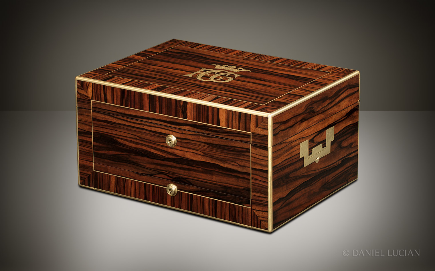 Antique Jewellery Box in Calamander with Secret Wall Compartments, by Asprey