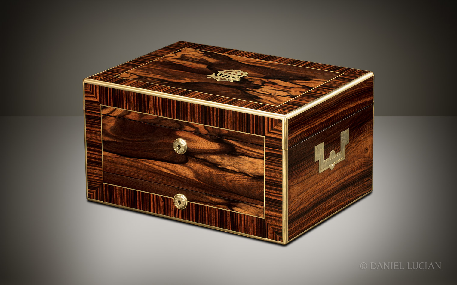 Antique Jewellery Box in Calamander with Secret Wall Compartment, by Asprey