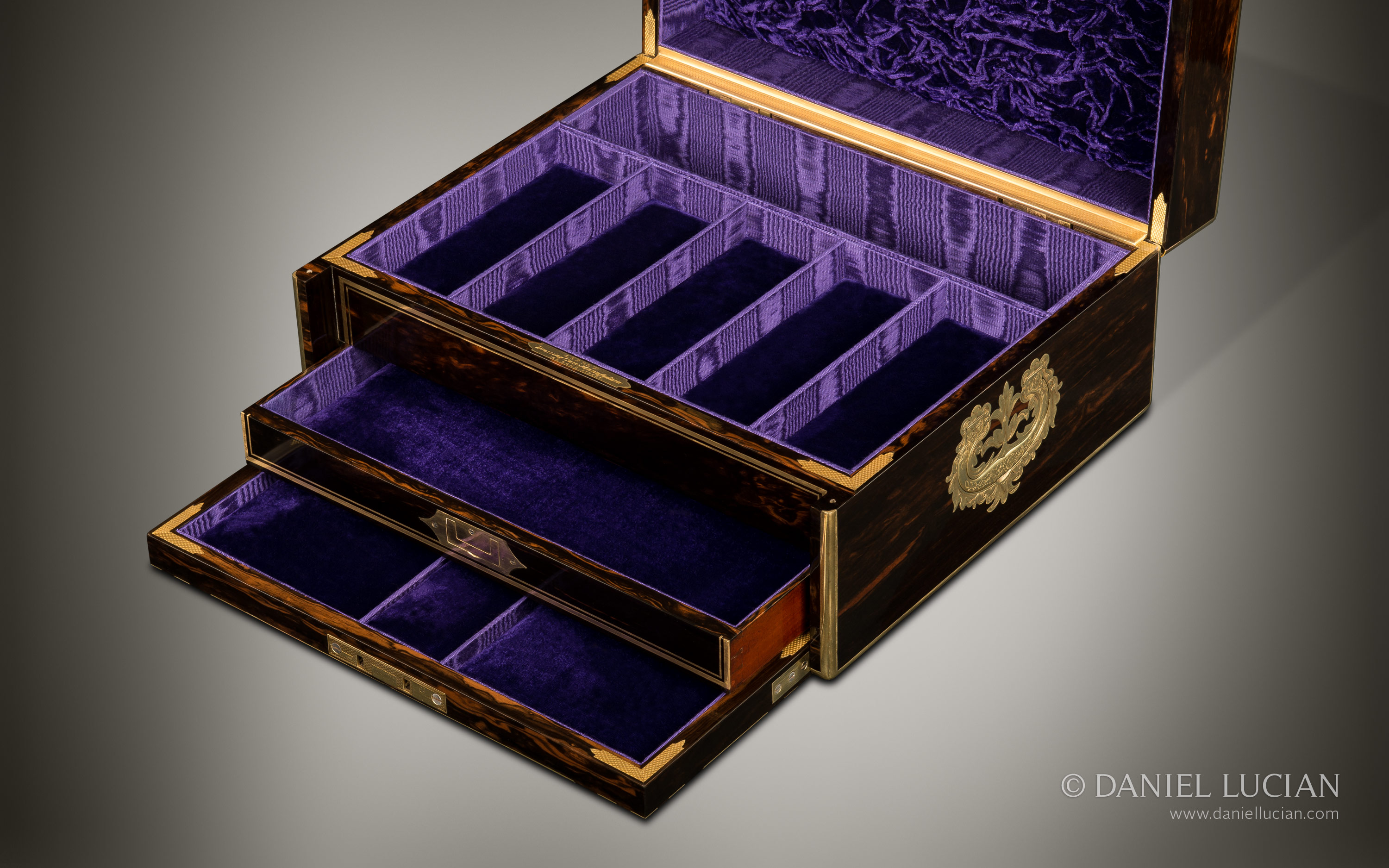 Asprey ‘Exhibition’ Piece – Antique Jewellery Box in Coromandel with Brass Inlay and Secret Compartments.