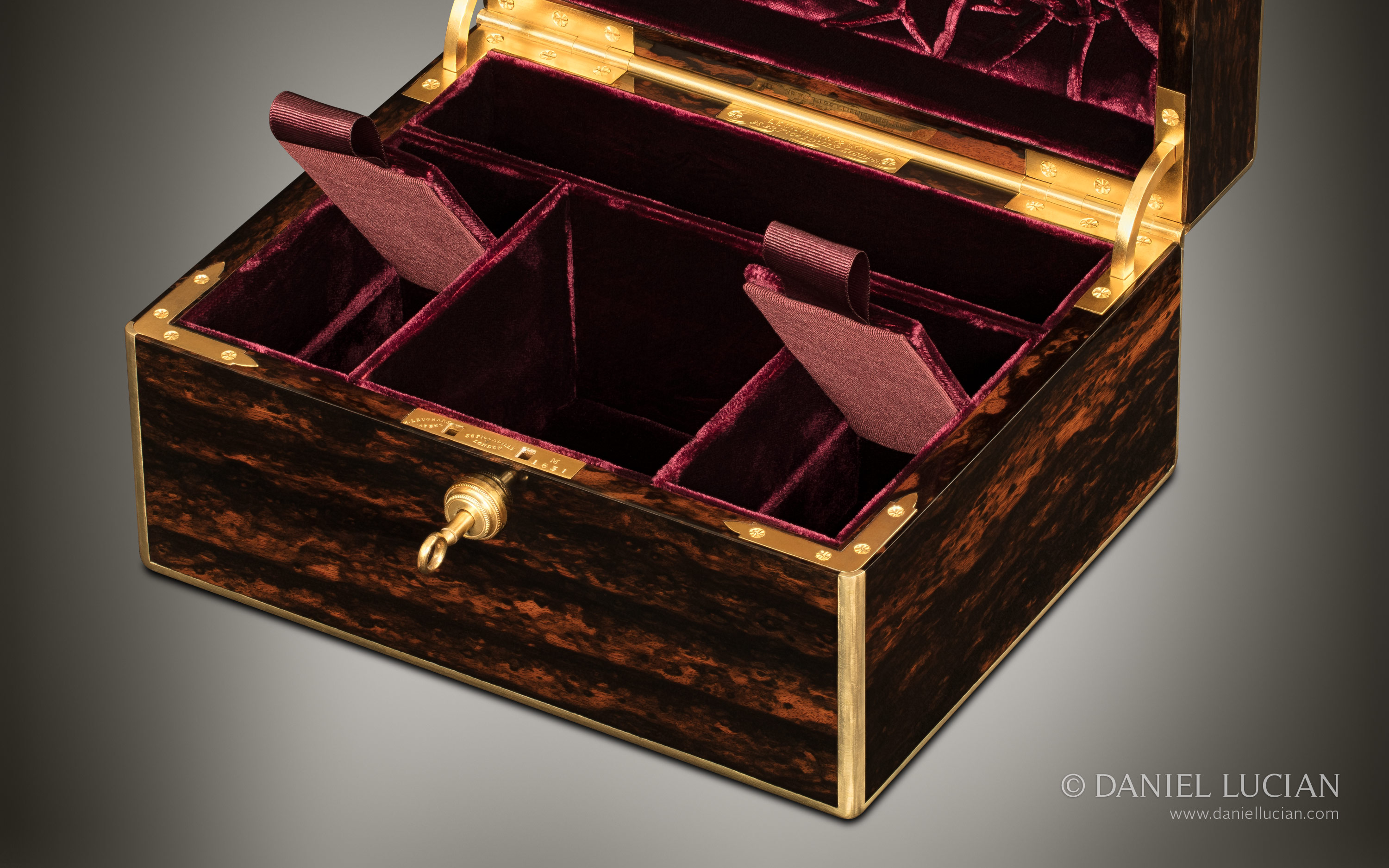Daniel Lucian  DL154 - Magnificent Antique Jewellery Box in Coromandel  with Engraved Brass Inlay and Concealed Drawer