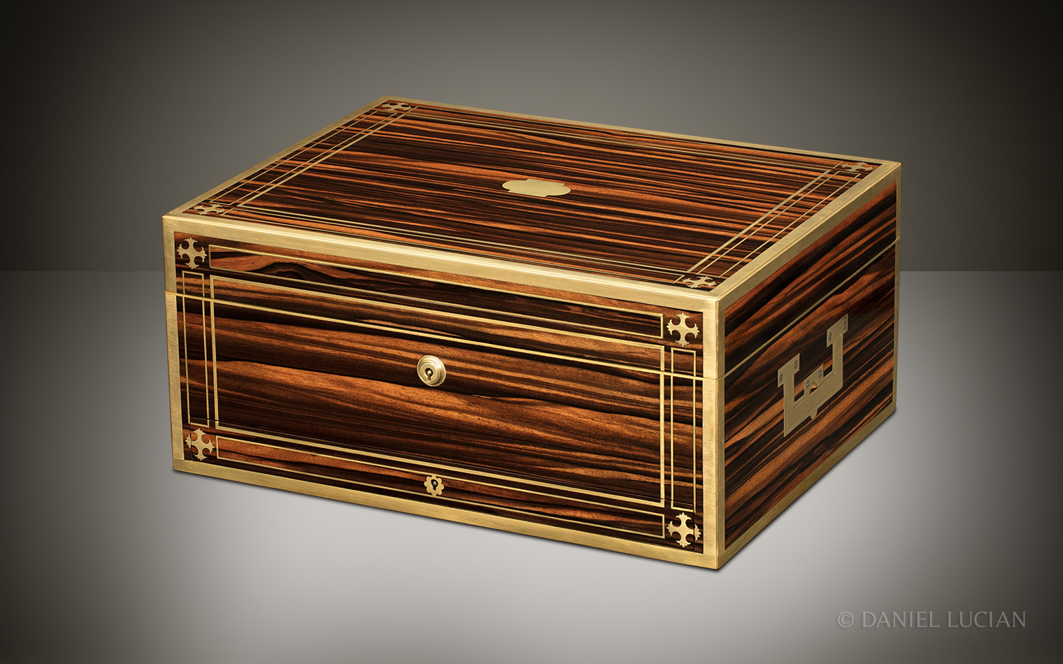 Antique Jewellery Box in Calamander with Spring-Loaded Mirror Mechanism, by David Edwards