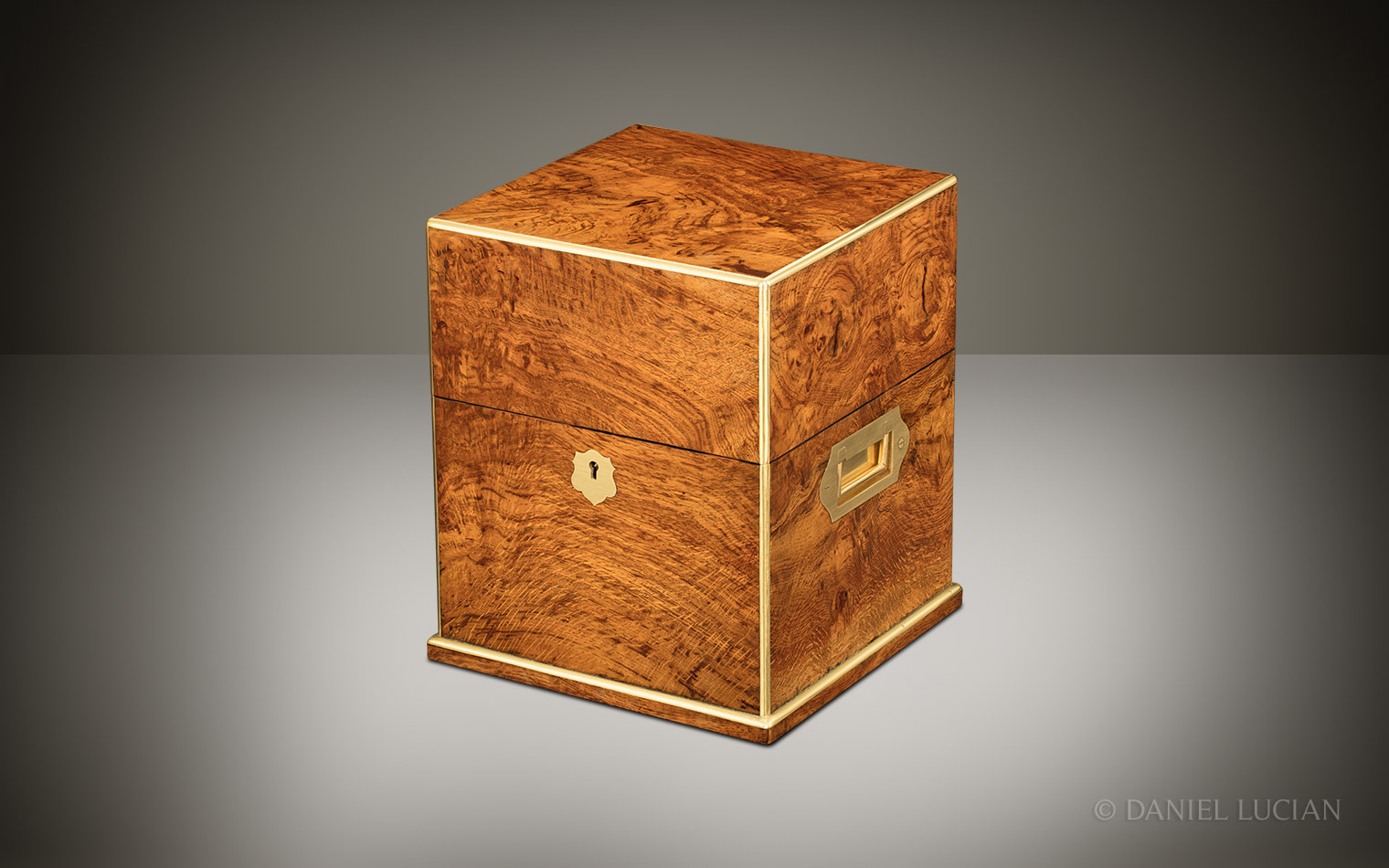 Antique Jewellery Box in Burr Elm, Retailed by John Vincent of Weymouth