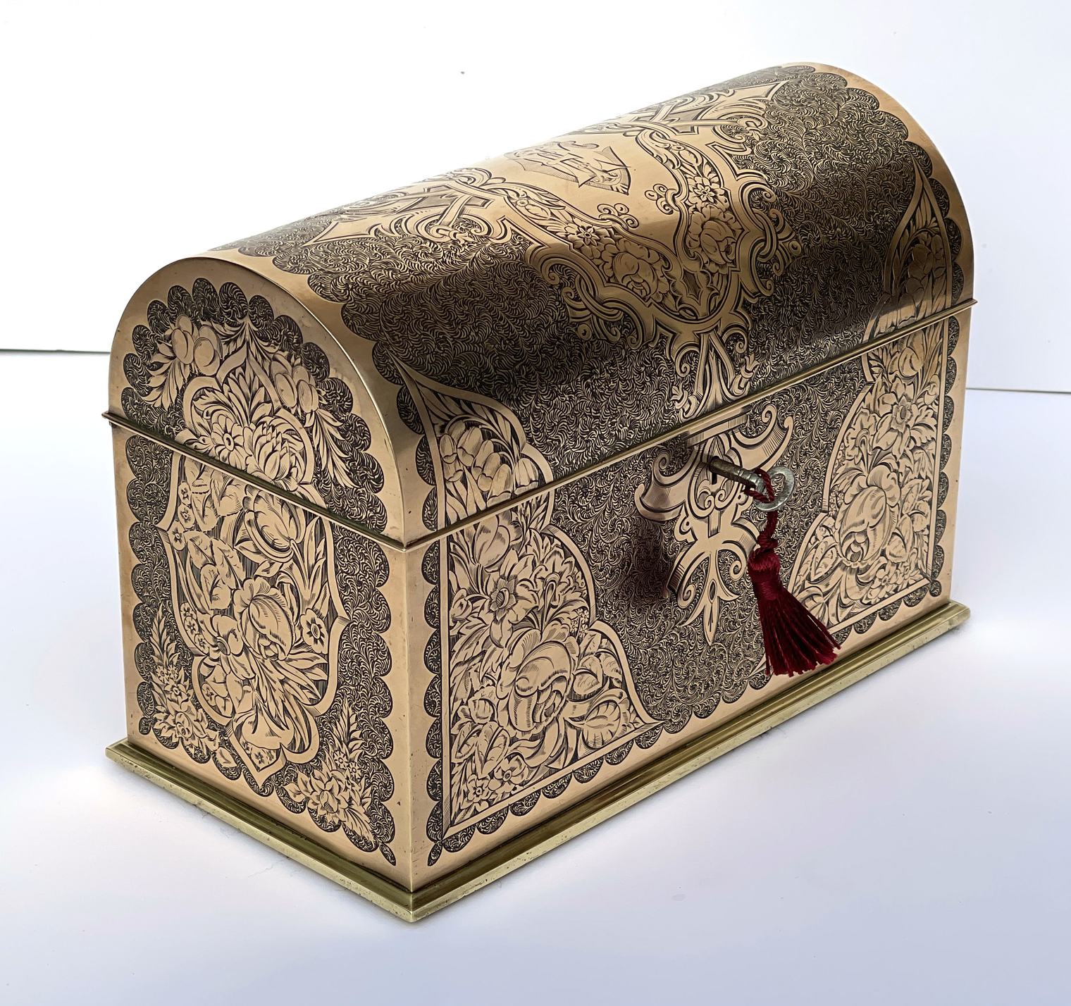 Antique Engraved Brass Jewellery Box, by George Betjemann & Sons