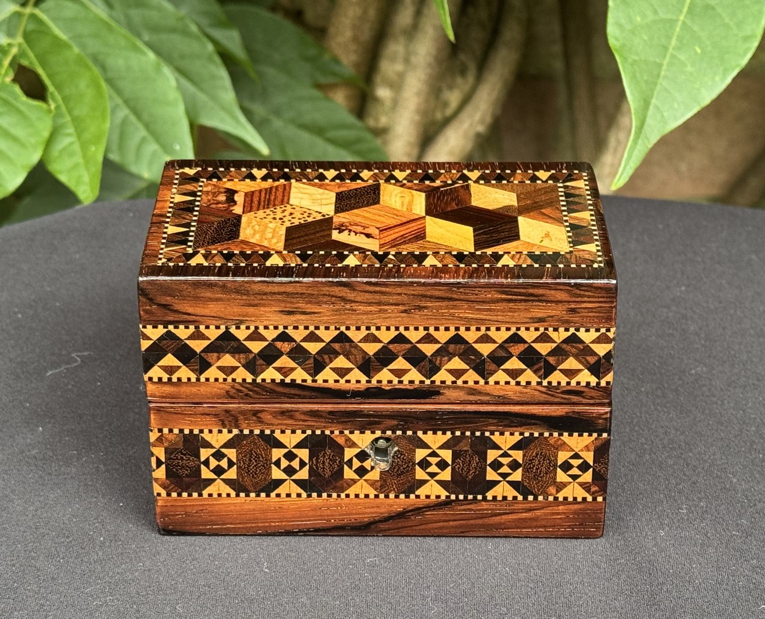 Antique Miniature Jewellery Box with Parquetry Inlay