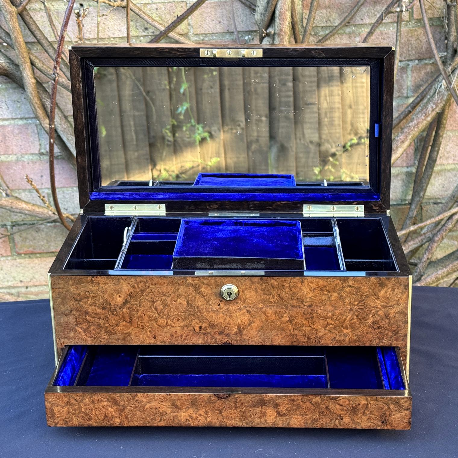 Large Antique Jewellery Box in Burr Walnut