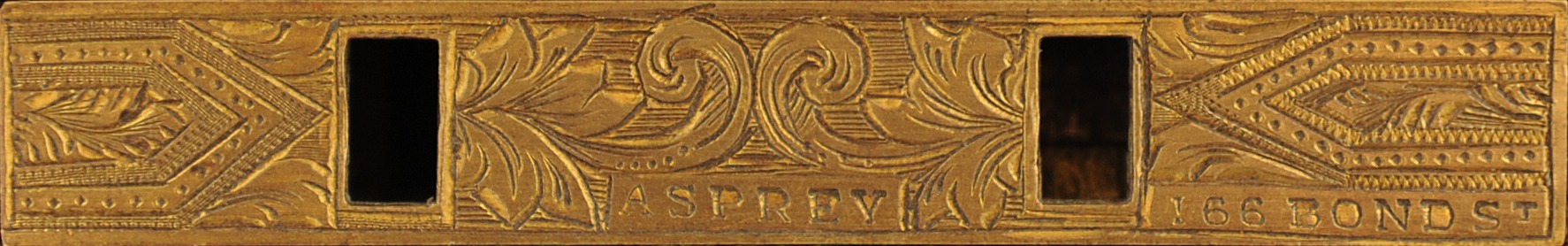 &lsquo;Asprey &ndash; 166 Bond St&rsquo; stamped onto a Bramah lock plate.