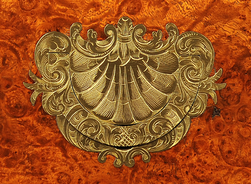 Neoclassical style engraved brass side handle from a Howell, James & Co. antique box.
