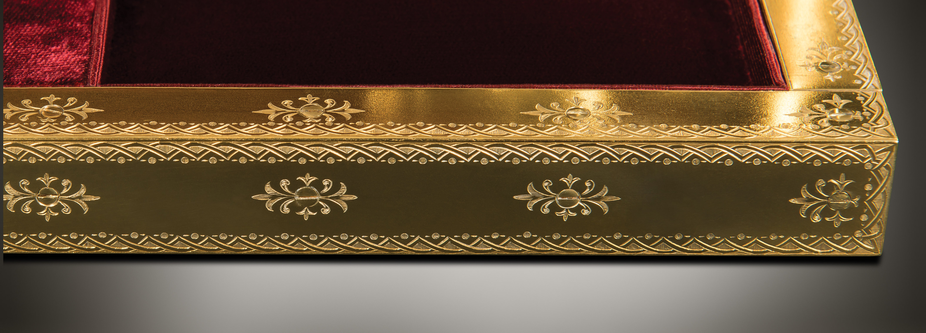 Engraved brass interior rims from an antique jewellery box with Betjemann Patent 