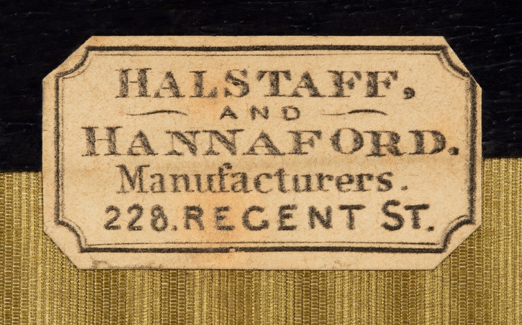 Manufacturer’s label for Halstaff & Hannaford, 228 Regent Street, London.