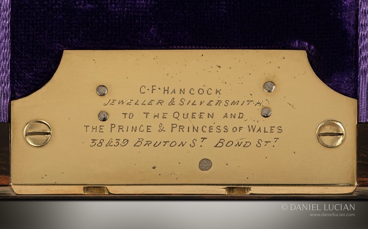 C. F. Hancock engraved brass retailer’s plate from 1866.
