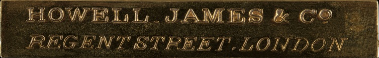 ‘Howell, James & Co, Regent Street, London’ manufacturer’s plate from an antique coromandel jewellery box with Betjemann Patent mechanism.