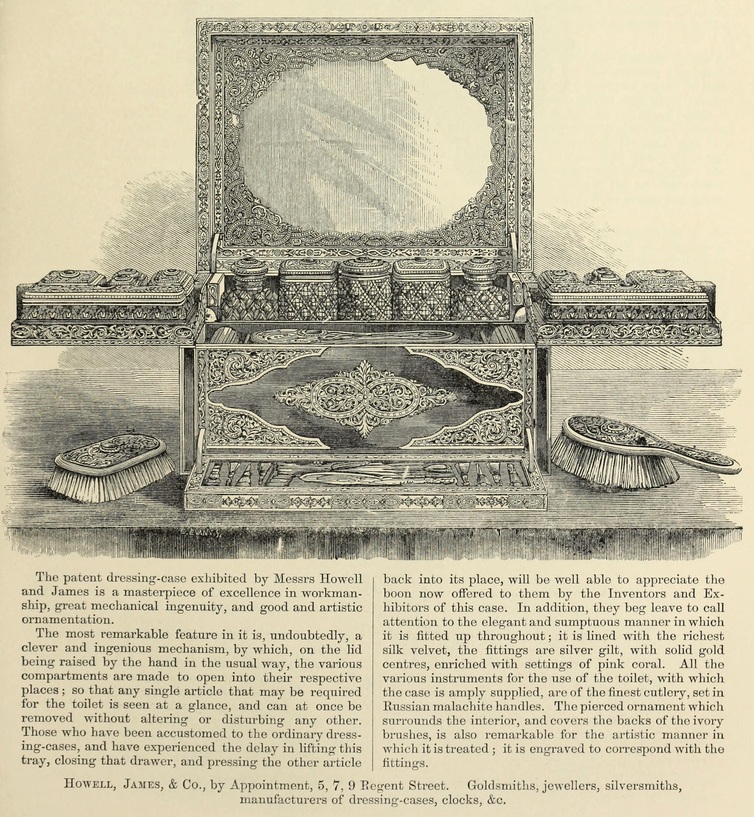 An illustration of a dressing case by Howell, James & Co taken from ‘The International Exhibition of 1862: The Illustrated Catalogue of the Industrial Department’.
