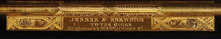 Jenner & Knewstub engraved brass manufacturer’s plate.