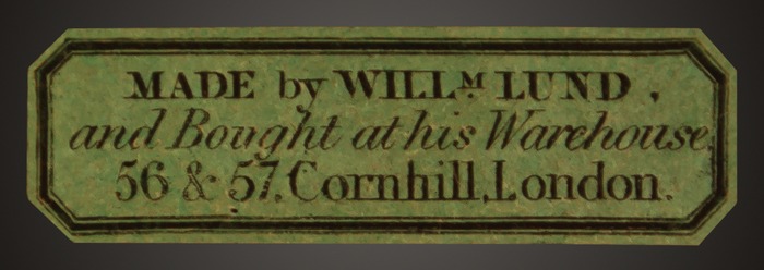 William Lund manufacturer’s and retailer’s label.