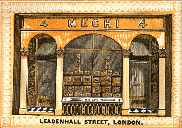 Illustration of Mechi’s shop at 4 Leadenhall Street, London taken from his catalogue entitled, ‘List of Articles Manufactured and Sold – Wholesale, Retail, and for Exportation, by Mechi, No.4 Leadenhall Street, London.’