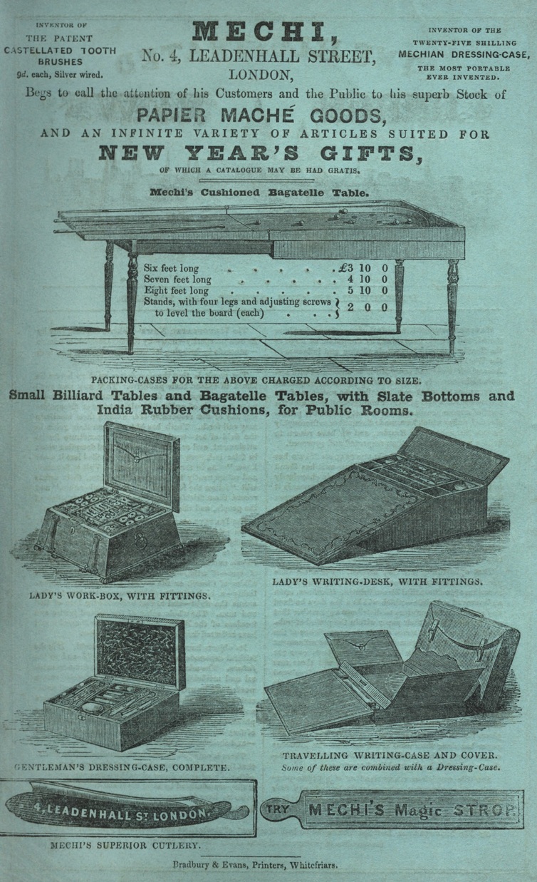 A Mechi advertisement taken from Charles Dickens’ serialised version of ‘Martin Chuzzlewit’ from January 1844.