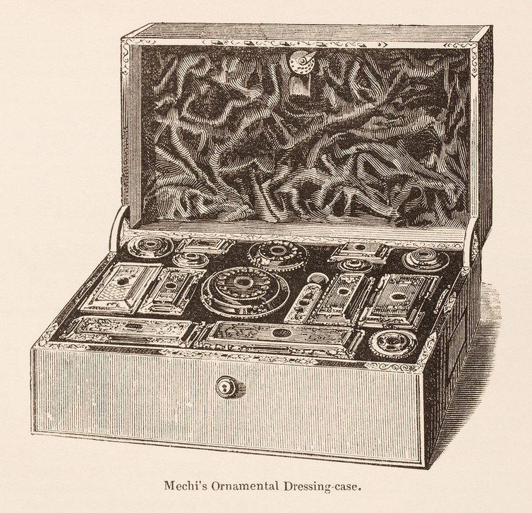An illustration of Mechi’s ornamental dressing case taken from the ‘Official Descriptive And Illustrated Catalogue Of The Great Exhibition Of The Works Of Industry Of All Nations 1851’.