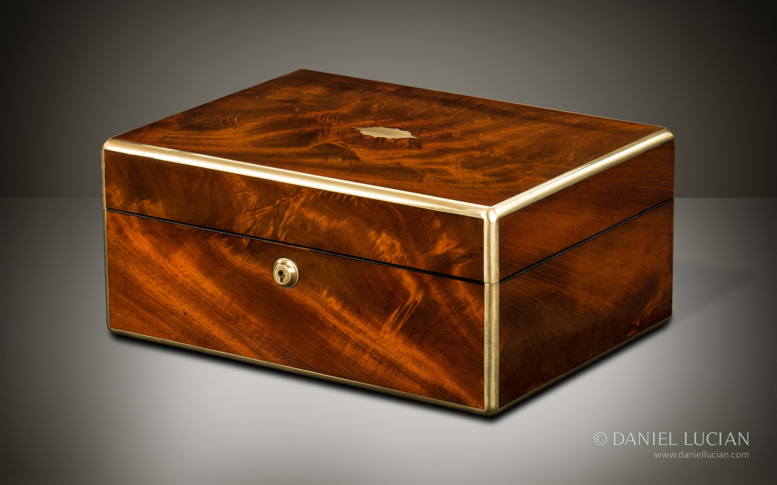 Antique jewellery box in flame mahogany by John Turrill.