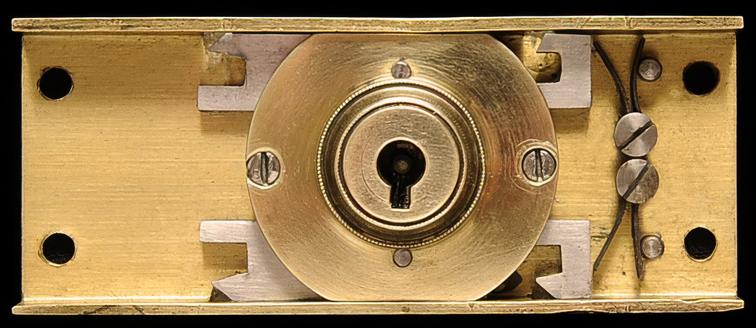 Antique dual-locking Bramah lock.