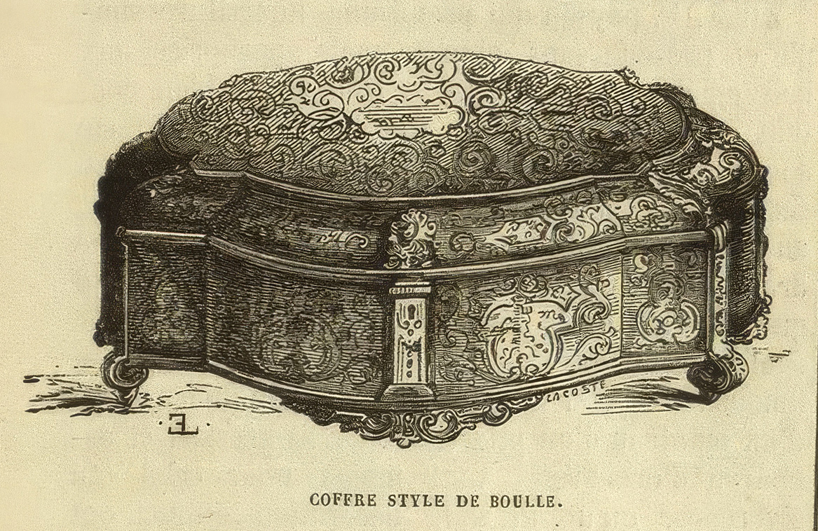 Engraving of a Boulle-style casket by Tahan, published in Le Palais de Cristal in 1851.