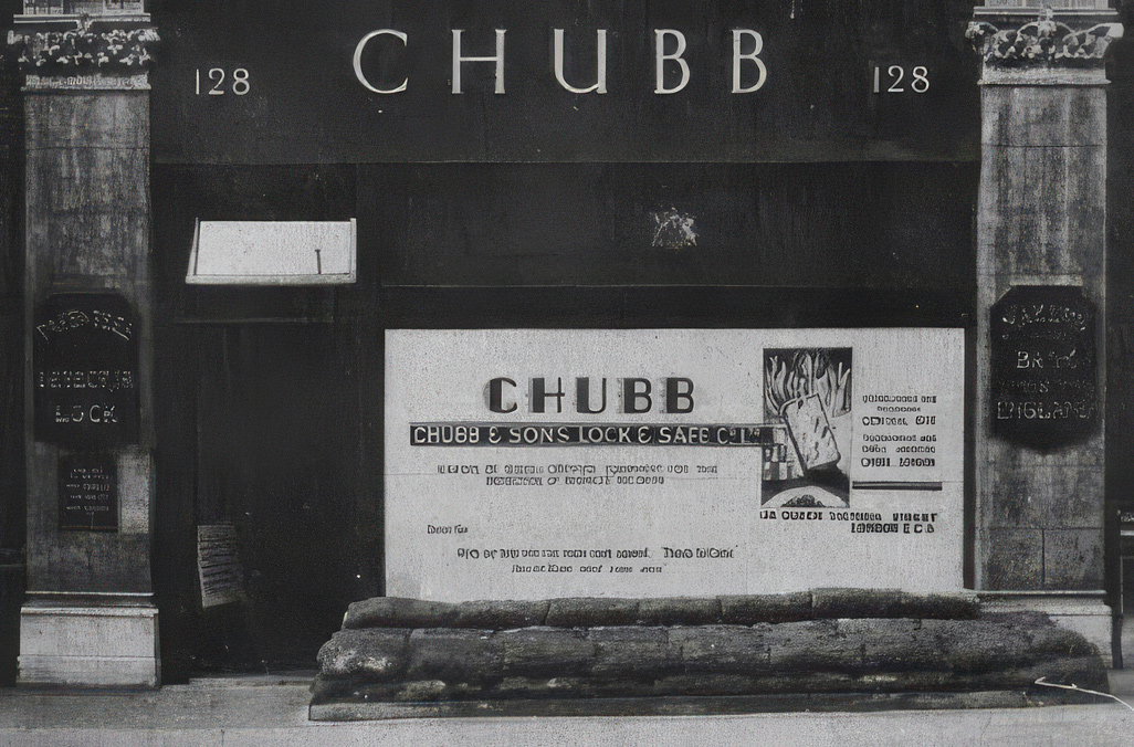 Historic photograph of Chubb&rsquo;s premises at 128 Queen Victoria Street, London.