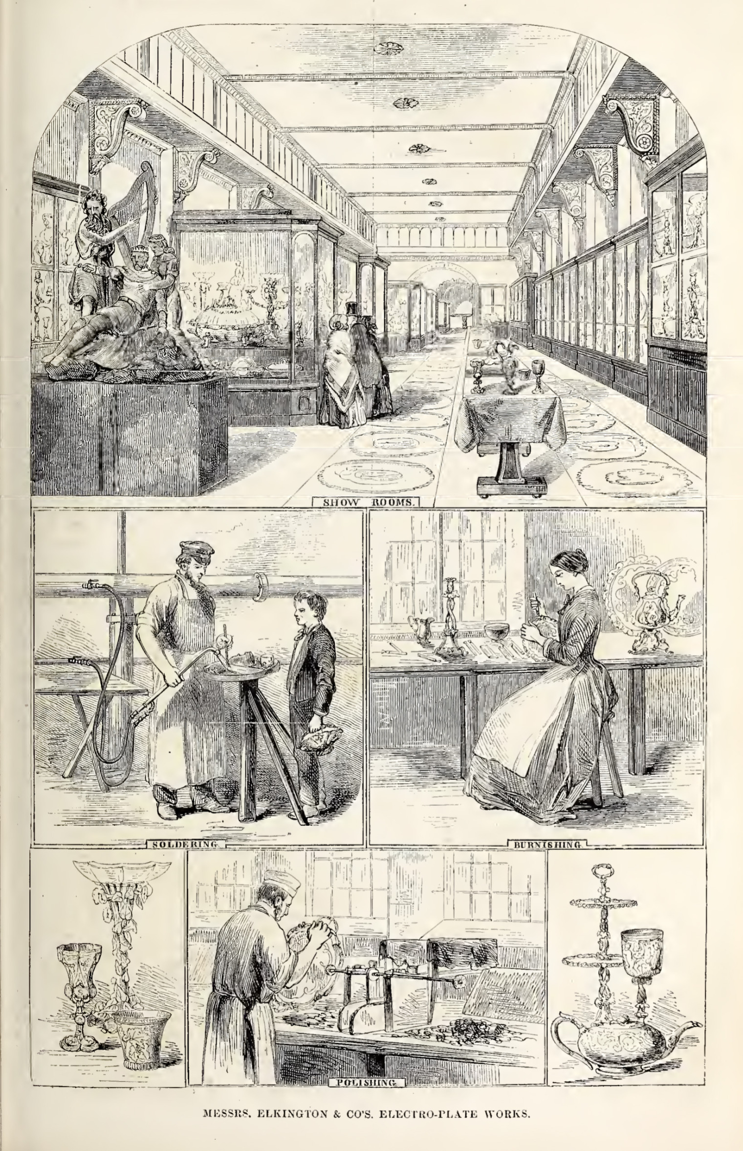 Elkington electroplating workshop from The Illustrated Exhibitor and Magazine of Art, 1852.