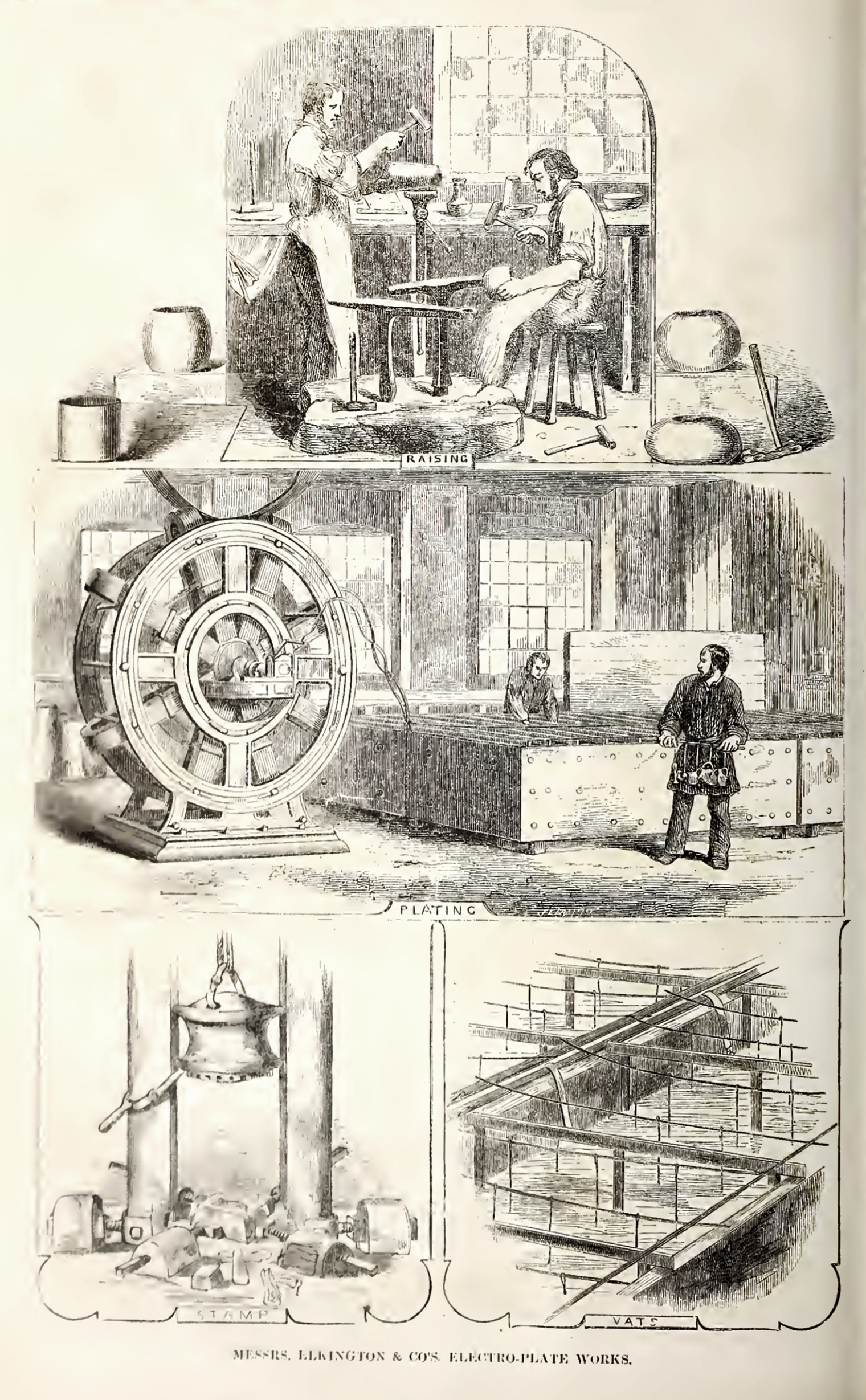 Elkington electroplating works from The Illustrated Exhibitor and Magazine of Art, 1852.