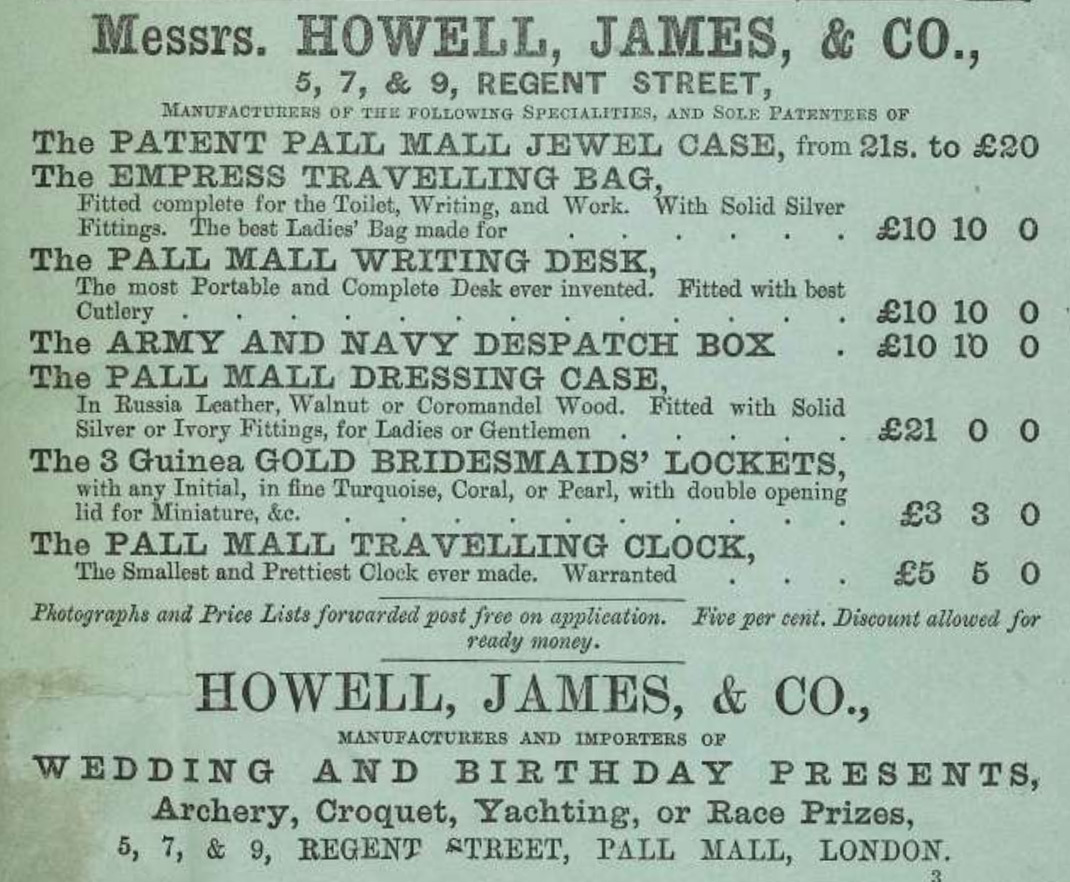 Howell, James & Co advertisement from 1870.